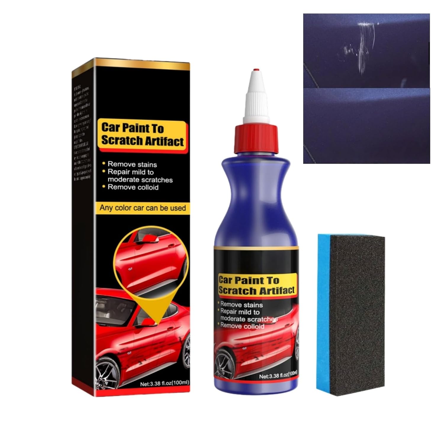100ml Car Scratch Remover,Easy to Repair Paint Scratches,Marks,Abrasion & Stains,Car Scratch Repair Kit,Scratch Remover Kit for Cars,Black Car Polish for Scratches,Interior Plastic & Paint Restorer