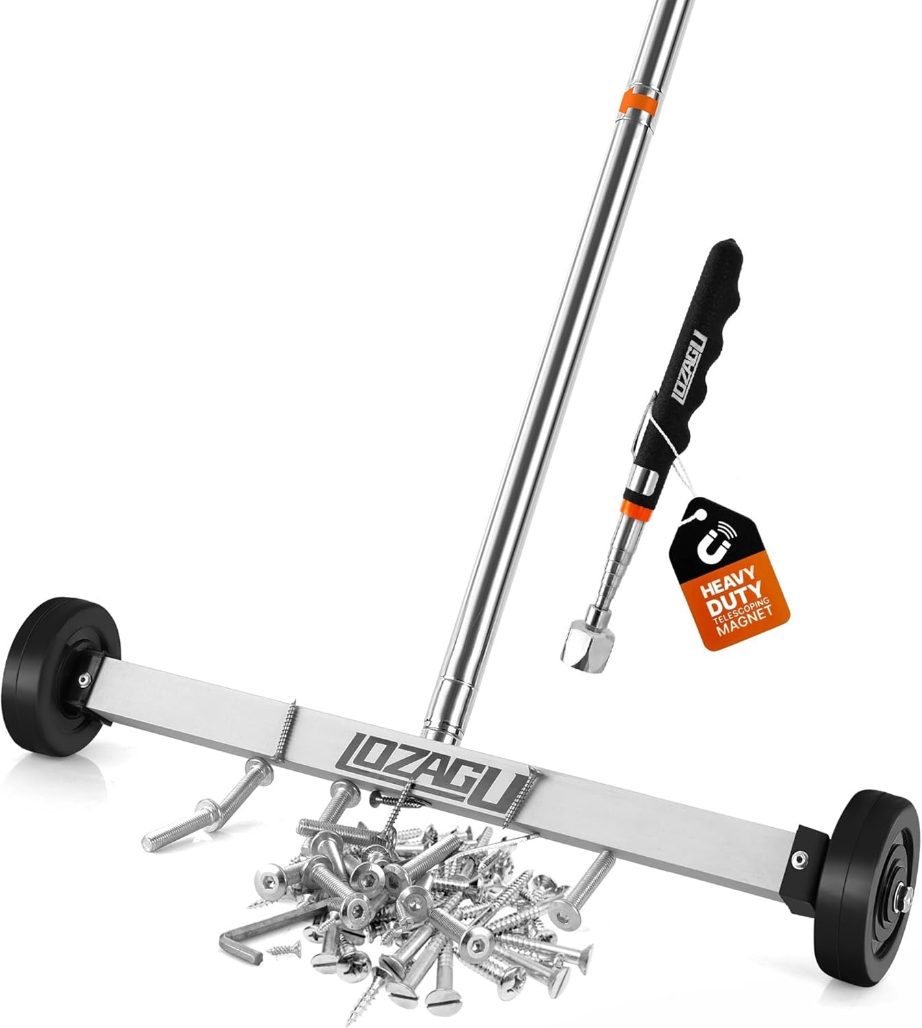 17" Rolling Magnetic Sweeper with Wheels with Wheels, 8.8 Lbs Pull Force with Telescoping Holder