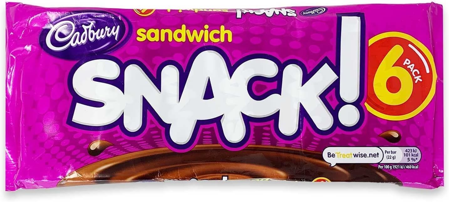 Cadbury Snack Sandwich Biscuit, 6 x 22 g