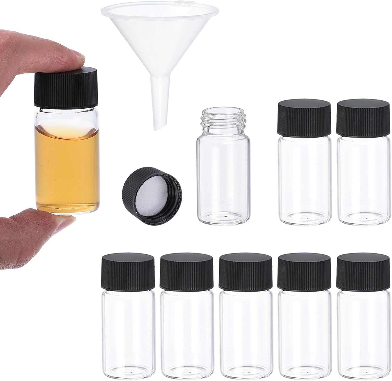 PATIKIL 20ml Clear Glass Vials, 8 Pack Sample Vials with Screw Cap Reagent Media Bottle with Funnel Leak-Proof Liquid Sample Glass Vial for Lab Laboratory