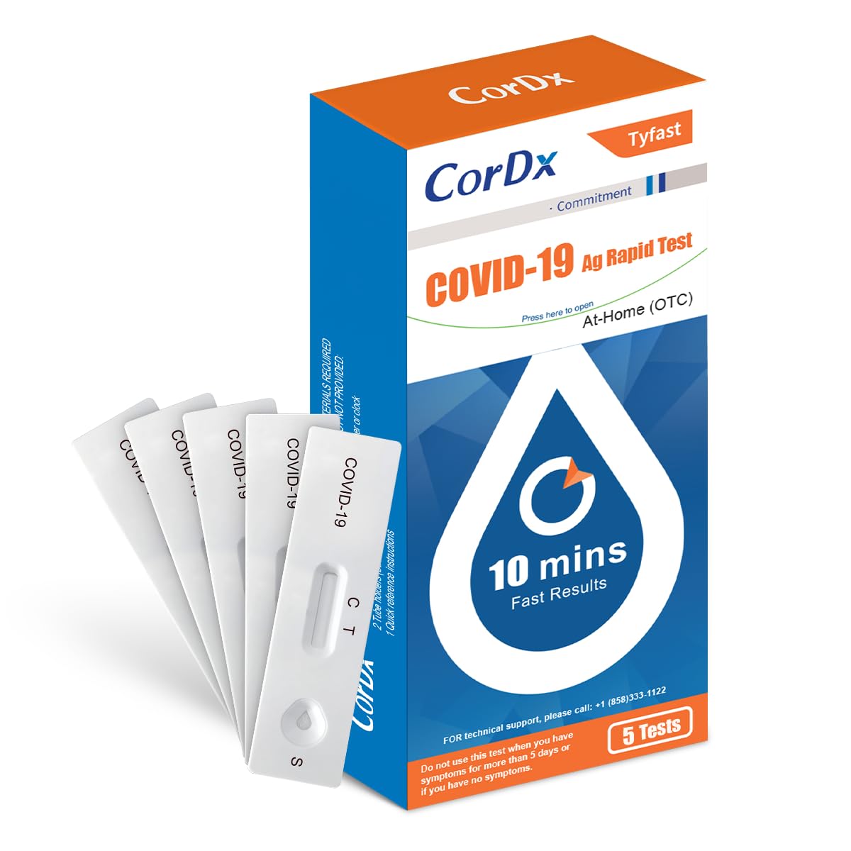 CorDx TyFast at Home COVID 19 Antigen Rapid Test Kit, Easy, Accurate, Fast Results in 10 Minutes. (5-Pack)