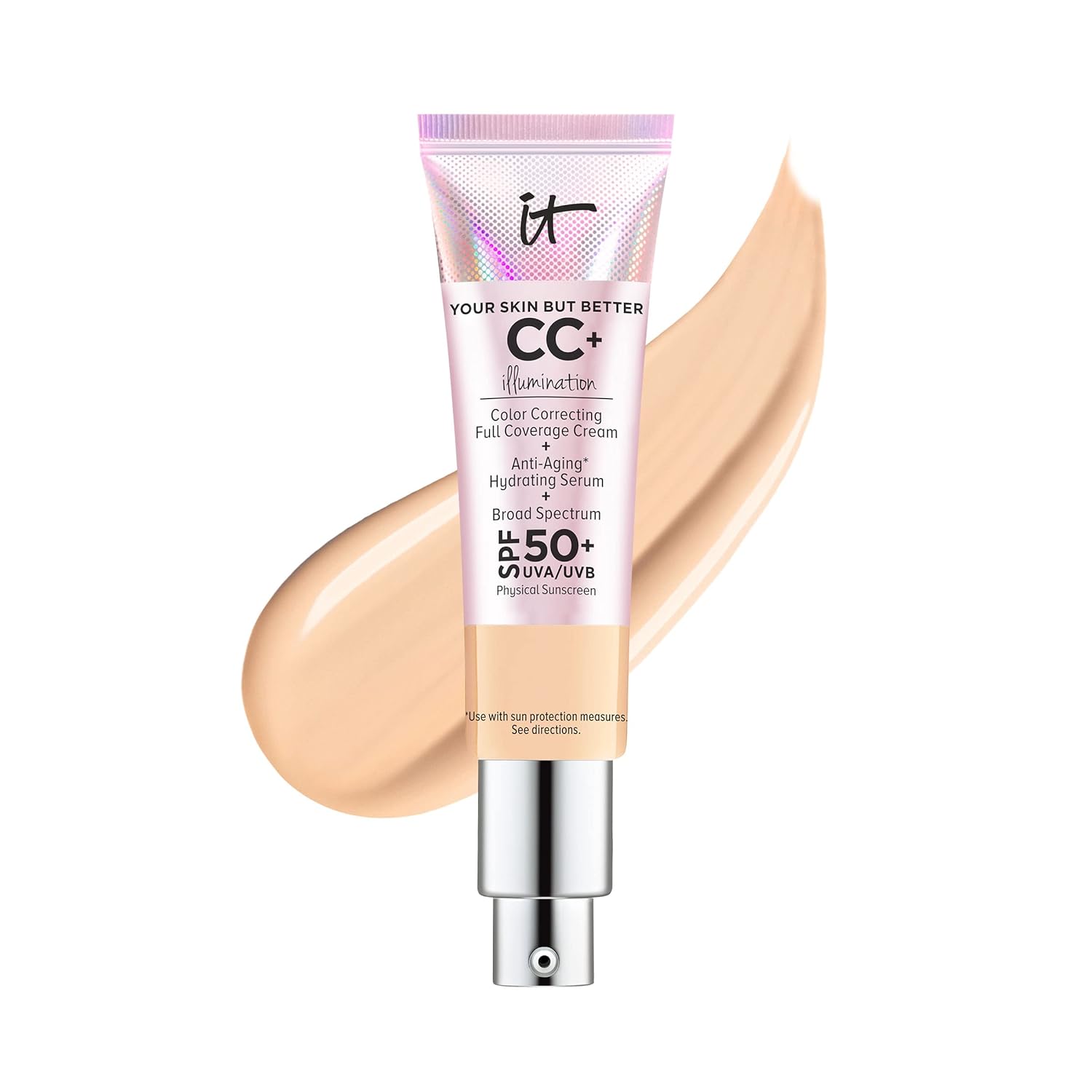 IT Cosmetics CC+ Cream Illumination - Full-Coverage Foundation With SPF 50, Color Corrector & Anti-Aging Serum, Formulated With Niacinamide & Hyaluronic Acid, Radiant Finish, 1.08 fl oz
