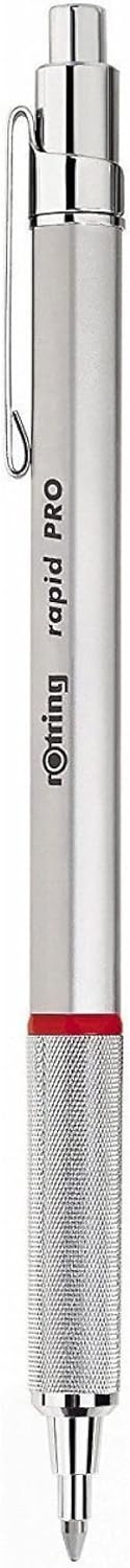 rOtring Rapid Pro Retractable Ballpoint Technical Drawing Pen | Medium Point | Blue Ink | Silver Full-Metal Body