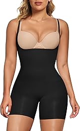 SHAPERX Women's Open Bust Tummy Control Shapewear Bodysuit Seamless Mid-Thigh Body Shaper for a Snatched Waist