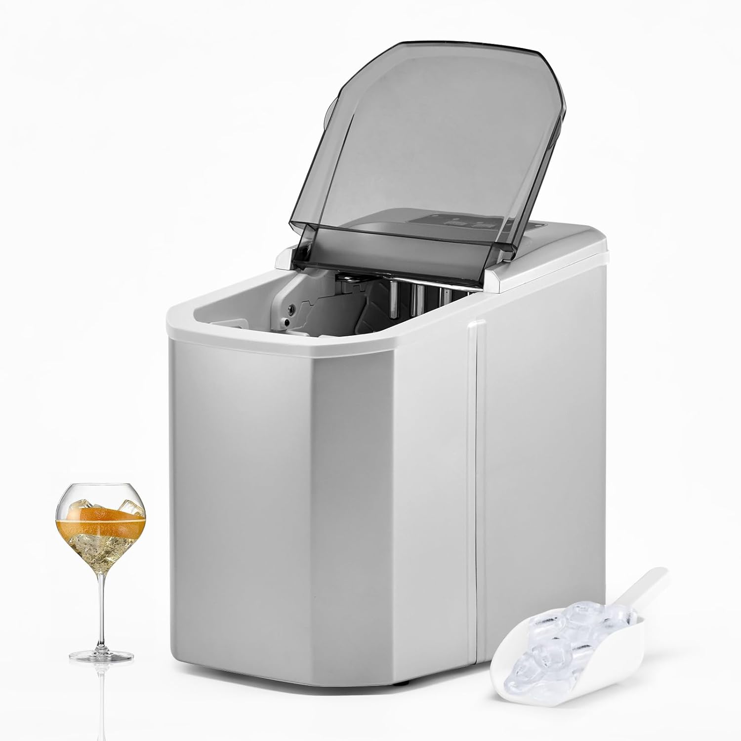 TUKAILAi Ice Maker Machine Stainless Steel, Self-Cleaning Ice Maker, 9 Ice Cubes Ready in Minutes, 1.5L Tank, 12KG in 24Hrs, 2 Sizes of Bullet Ice Machine for Home Kitchen Office Bar Party(Silver)