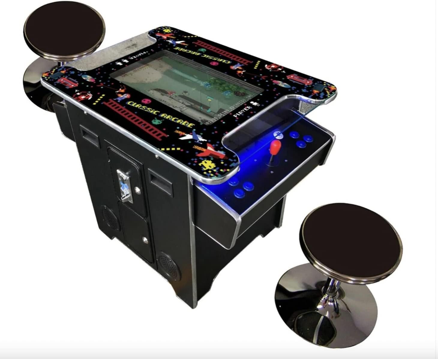 Full Size Commercial Grade Cocktail Arcade Machine 2 Player Retro 412 Games 22" LCD Screen Tempered Glass 2 Stools Included 5 Year Warranty Black