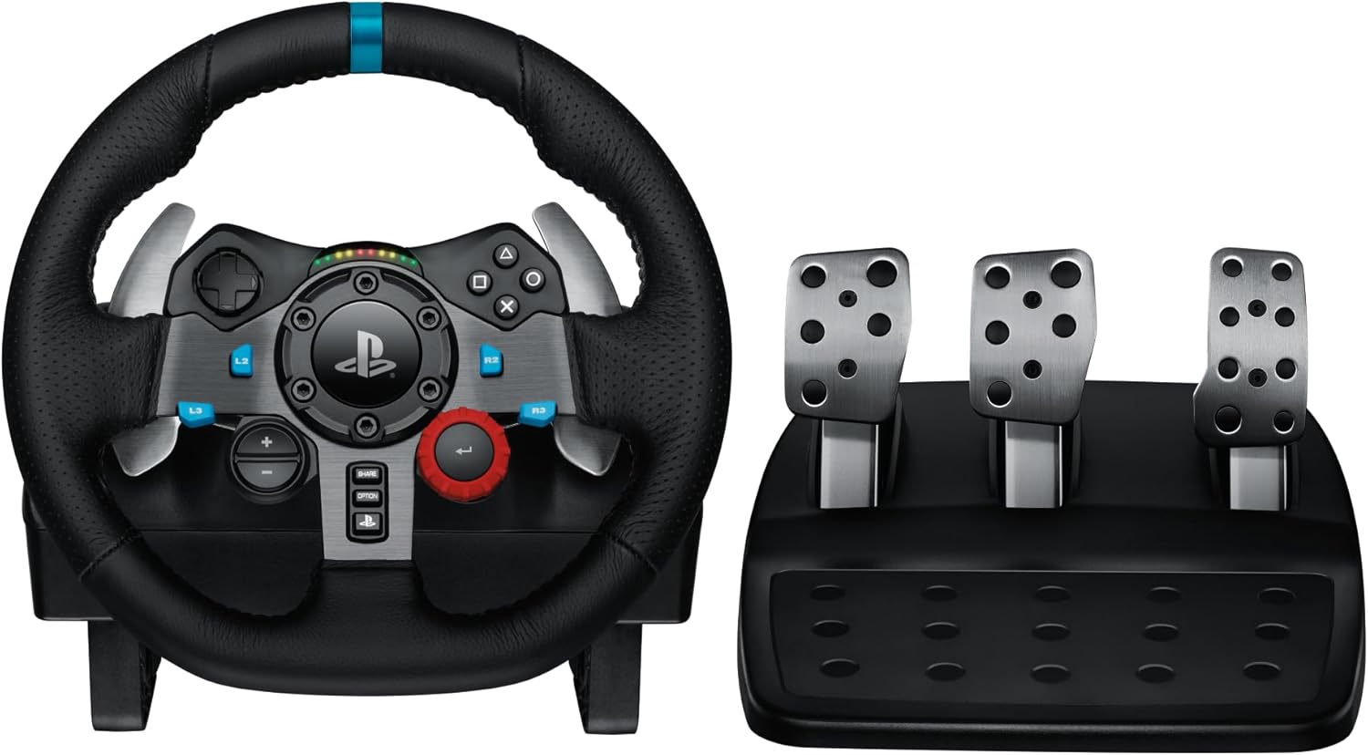 Logitech G29 Driving Force Racing Wheel and Floor Pedals, Real Force Feedback, Stainless Steel Paddle Shifters, Leather Steering Wheel Cover for PS5, PS4, PC, Mac, Black