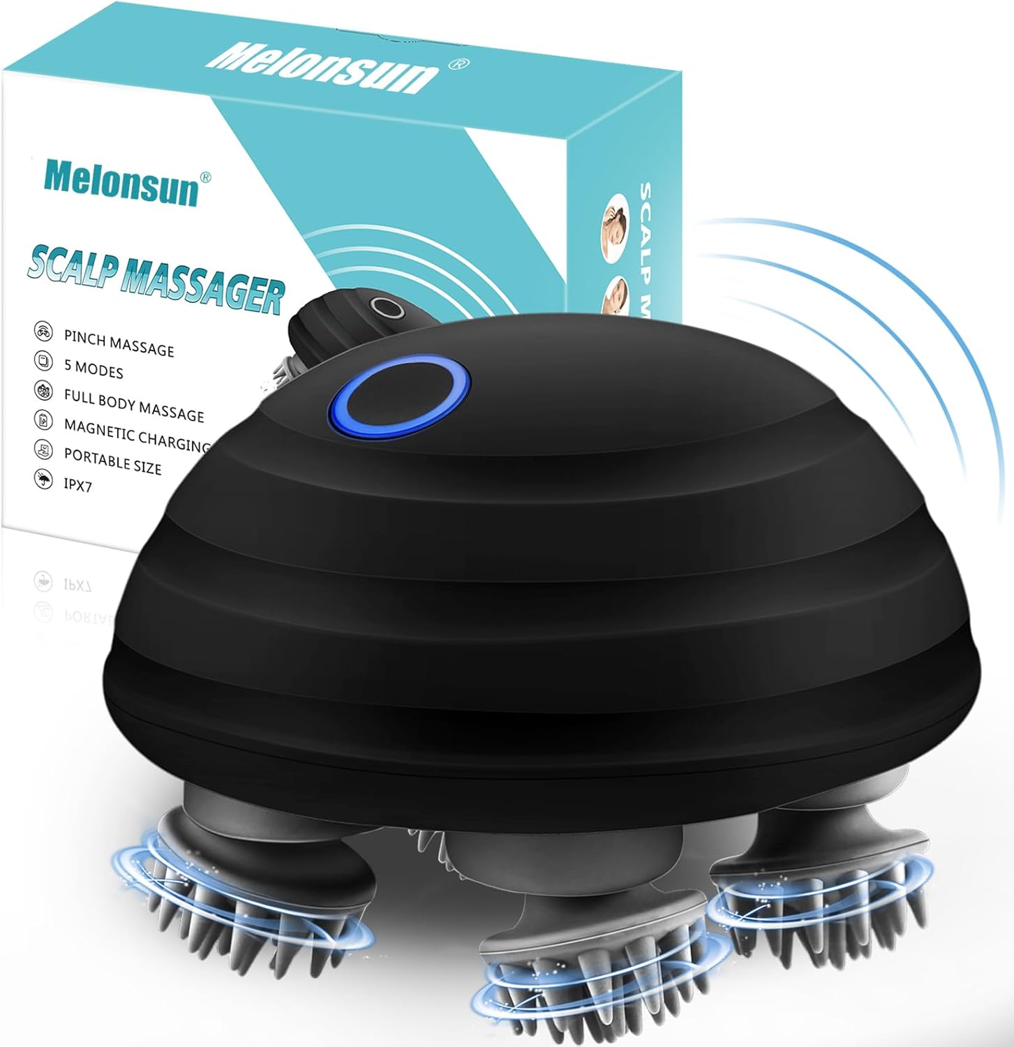 Electric Head Scalp Massager- Rechargeable, IPX7 Waterproof Cordless Scalp Massager w/ 100 Massage Nodes & 5 Speed Modes- for Scalp Stress & Body Pain Relief, Ideal Gifts for Women, Men, Pets (Black)