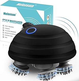 Electric Head Scalp Massager- Rechargeable, IPX7 Waterproof Cordless Scalp Massager w/ 100 Massage Nodes & 5 Speed Modes- for Scalp Stress & Body Pain Relief, Ideal Gifts for Women, Men, Pets (Black)