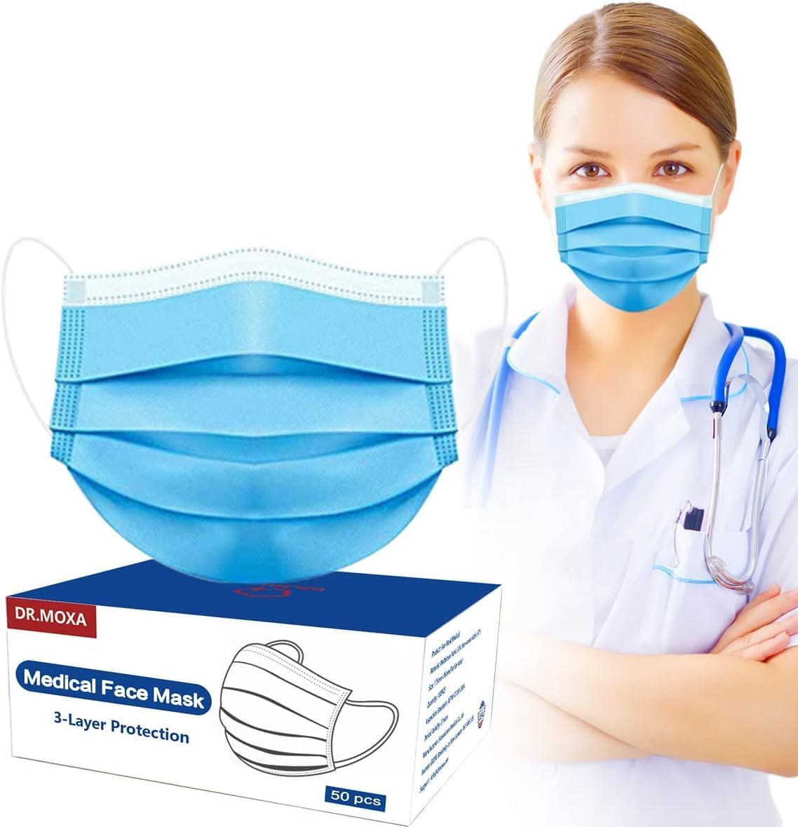 50 Pack Disposable Face Masks ASTM Level 2, Medical Grade