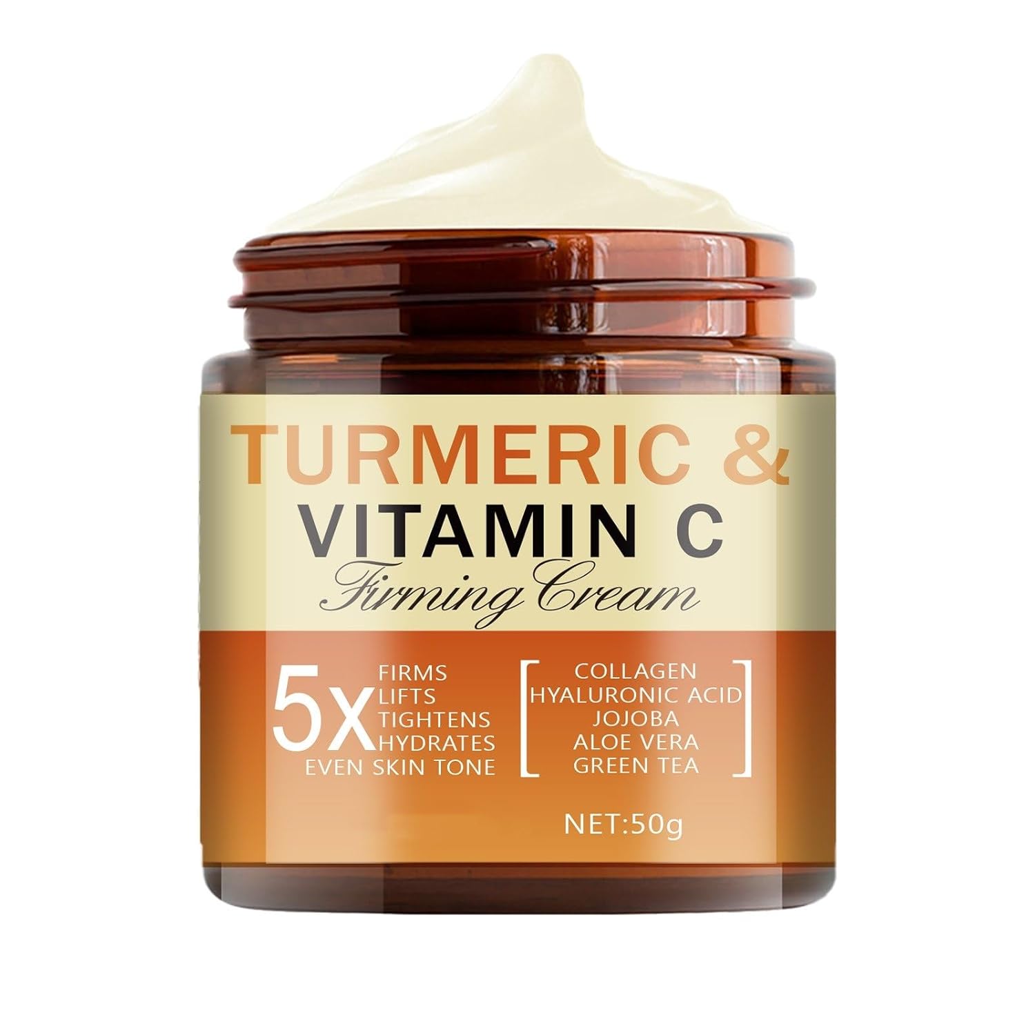 Turmeric & Vitamin C Firming Cream for Face & Eye, Anti-Aging Moisturizer with Aloe, Green Tea, Collagen, Hydrates, Tightens Skin, Reduces Wrinkles & Dark Circles for All Skin Types
