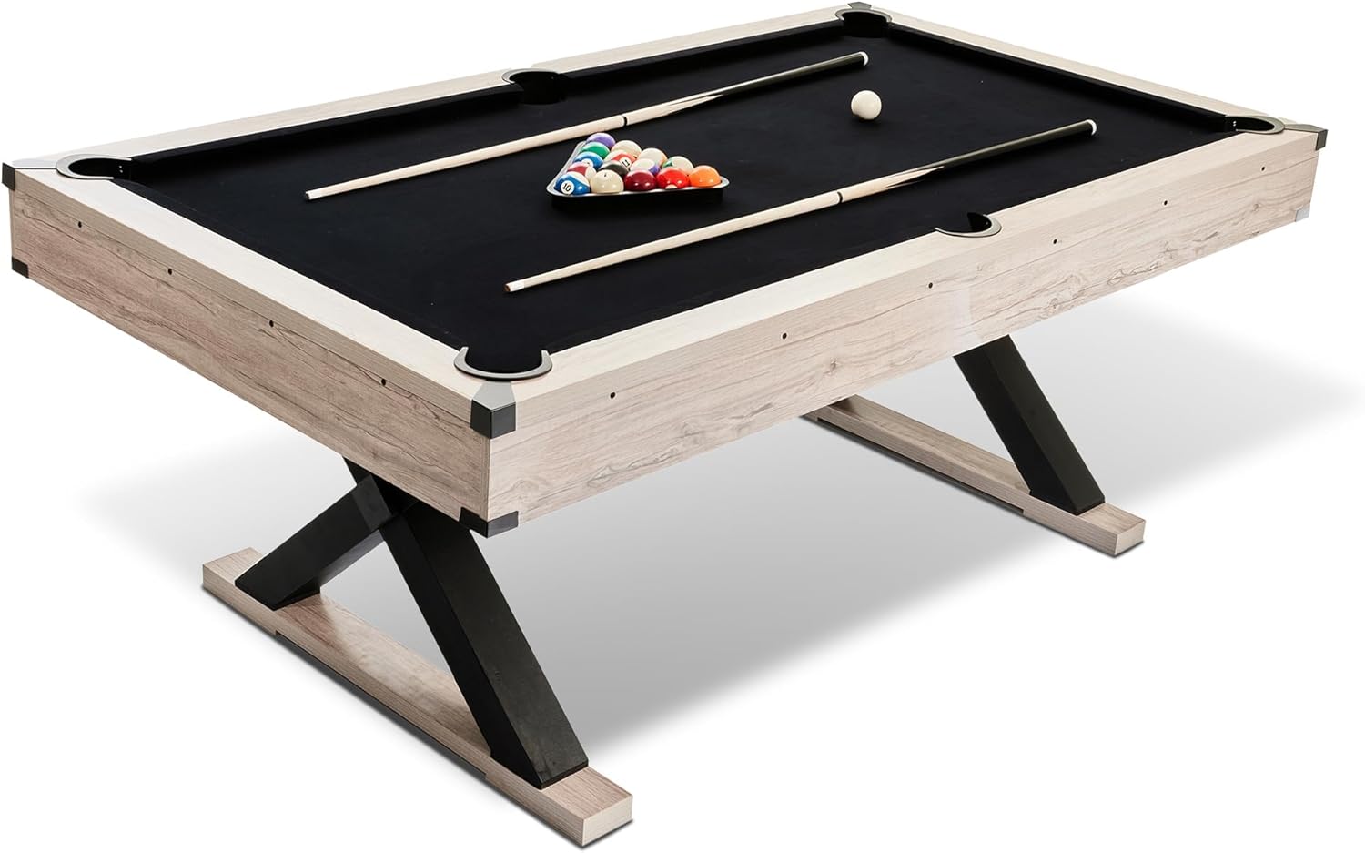 7 FT Billiard Tables, Pool Table with 2 Cue Sticks, Billiard Balls, Cues, Cleaning Brush, X-Legs
