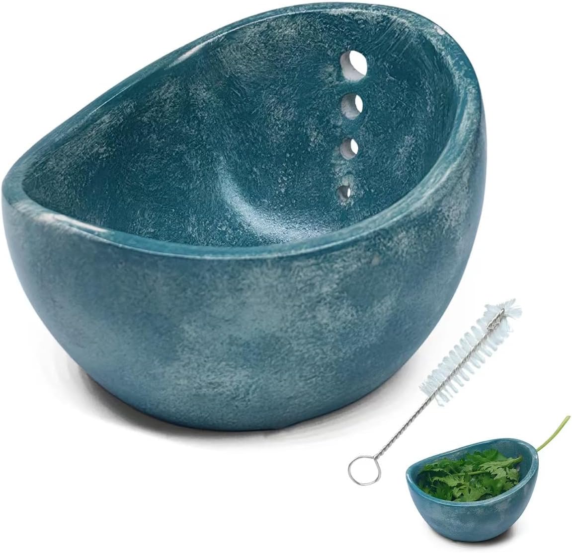 Herb Stripper Bowl, 4-Hole Resin Herb Stripper Tool for Kitchen &Garden, Easy Clean Herb Stem Remover with Ergonomic Handle, Fit Kitchen Gadgets for Home Cooks&Gardeners (Resin ceramic, Blue)