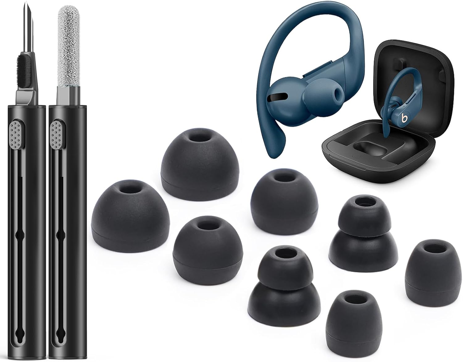 Replacement Ear tip for Powerbeats Pro, Beats Earbuds Replacement Tips,Wireless Earphone Headphones, Silicone Earbuds Buds Set with Cleaning kit 【Black】