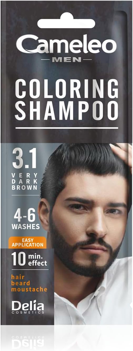 Cameleo Men – Coloring Shampoo – Very Dark Brown – Hair, Beard, Mustache - Visible Color in 10 Minutes – Refreshes - Lasts for 4 to 6 Washes – Easy & Quick Application - Walnut Extract – 15 ml
