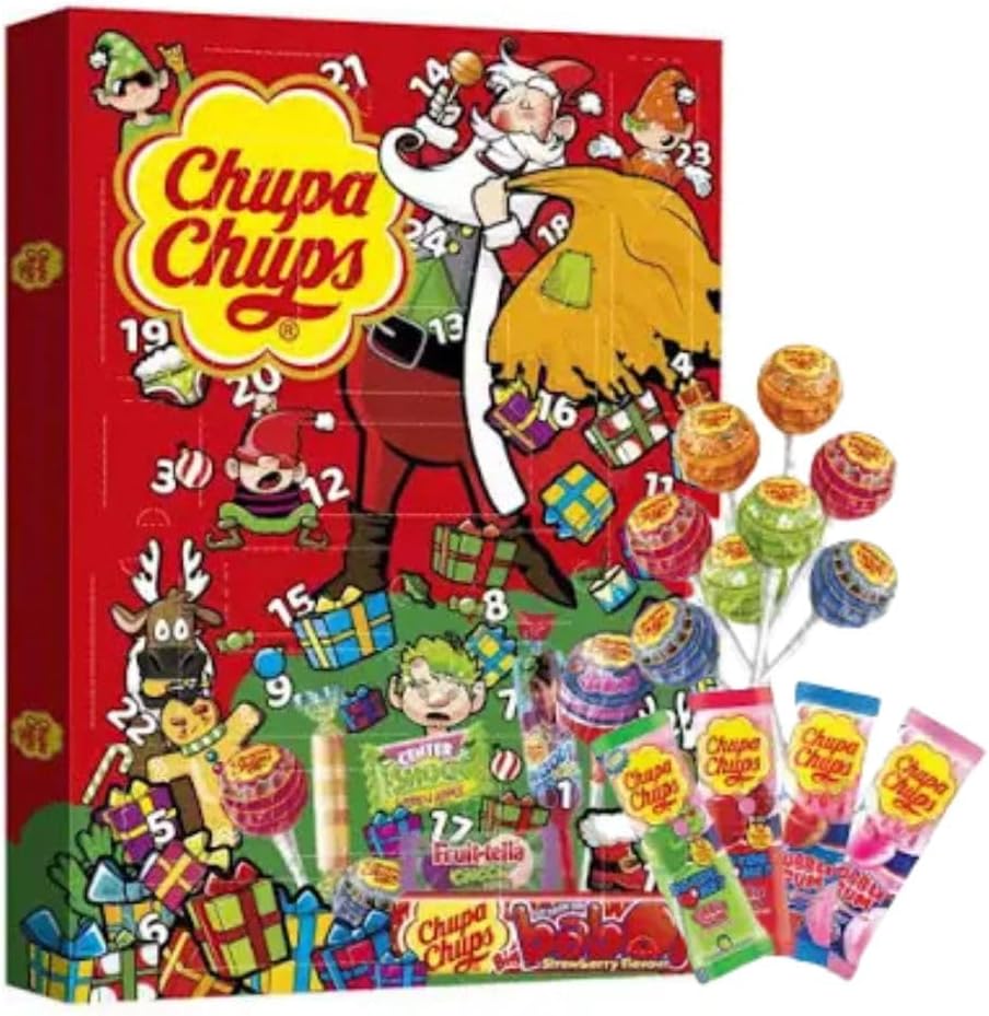 Christmas Sweets Advent Calendar 210g 2024 - Chupa Chups Lollies Advent - 24 Days Countdown to Christmas - Christmas Advent For Men Women Kids