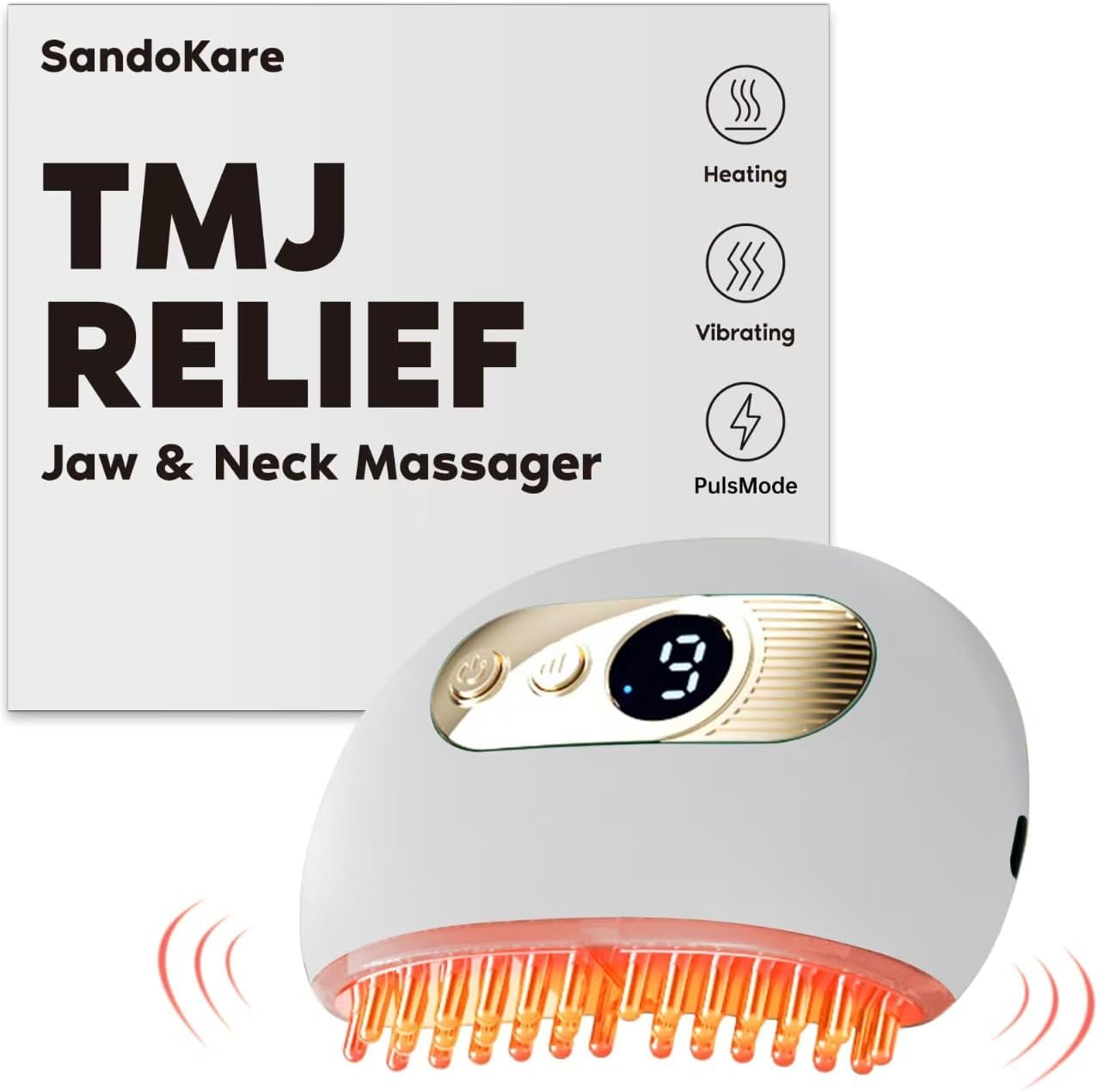 SandoKare TMJ Relief Products Jaw, TMJ Relief Massager, Vibration and Heating, Ergonomic Multi-Needle Design TMJ Massage Tool, Effective Jaw & Neck Pain, Grinding and Clenching Teeth Relief, White