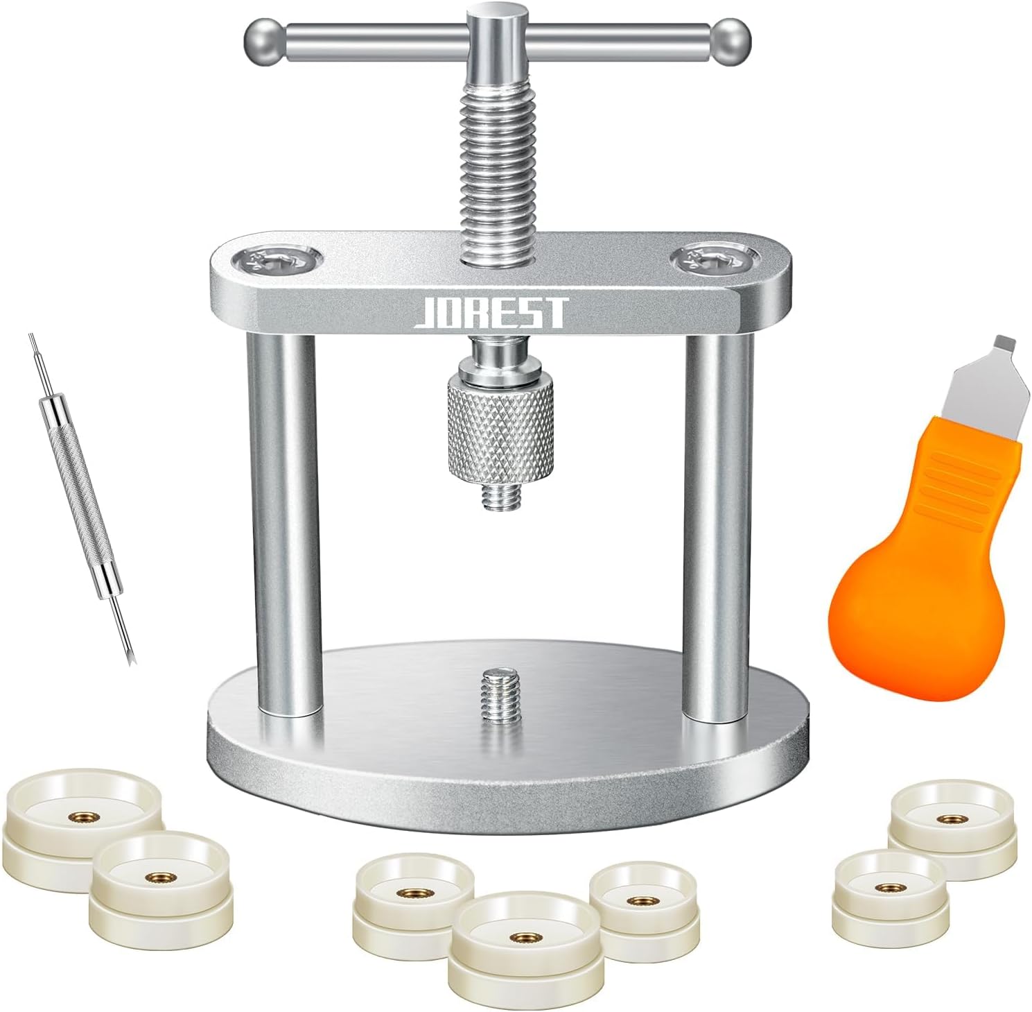 JOREST Watch Press Tool Set, Back Case Closer for Closing the Cover, Watch Battery Replacement, Watch Opener Remover, Repair Kit for Watches with A Pry Opening, Only for Round Dials