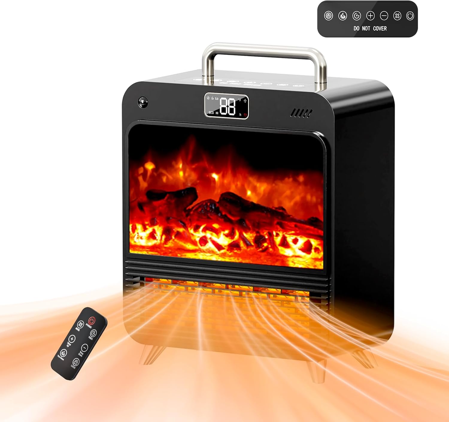 Electric Fireplace Heater, 3-in-1 Portable Fireplace Heaters for Indoor Use, 750/1500W Space Heater Indoor, 3D Flame, 3 Modes Fan & 12 Hours-Timer, Space Heater with Remote Timer
