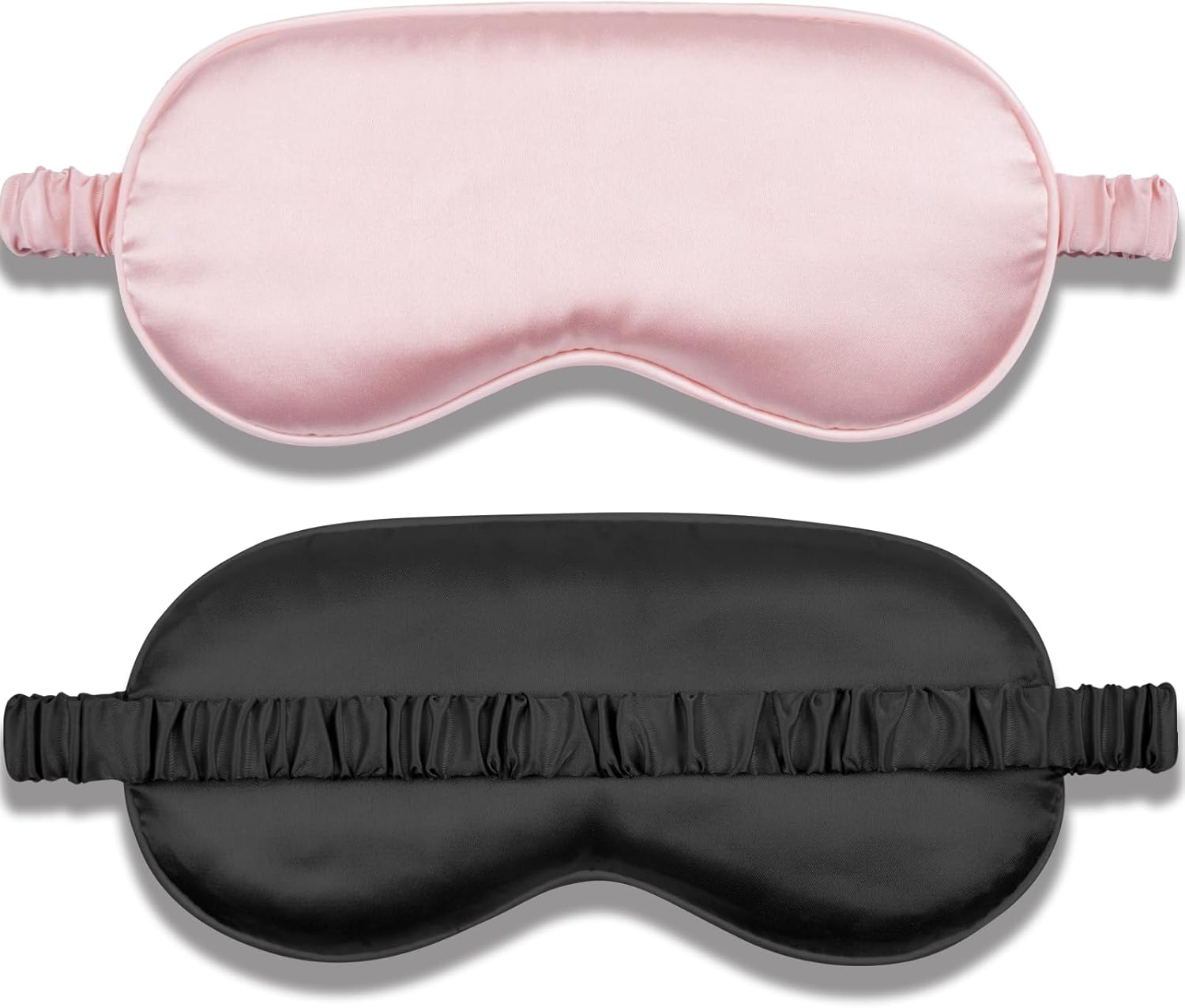 Silk Sleep Mask Set of 2, Adjustable Silk Eye Mask for Sleeping, Soft Sleeping Eye Shade Cover for Women, Good for Blocking Light, Reducing Puffiness, Enhancing Sleep Quality (Pink & Black)