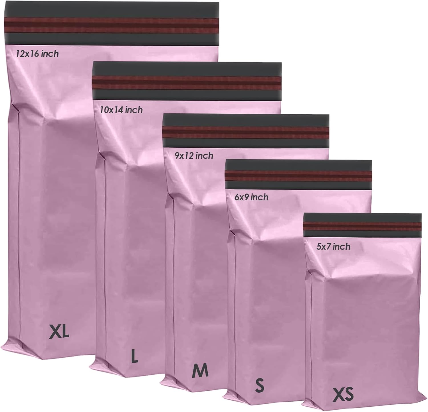 125 Assorted Mixed Pink Mailing Poly Postal Self Seal Bags 5 Sizes 25 from Each iSOUL Extra Small to Large Postage Packaging Assorted Mailers Posting Shipping Post Parcels Package Bags
