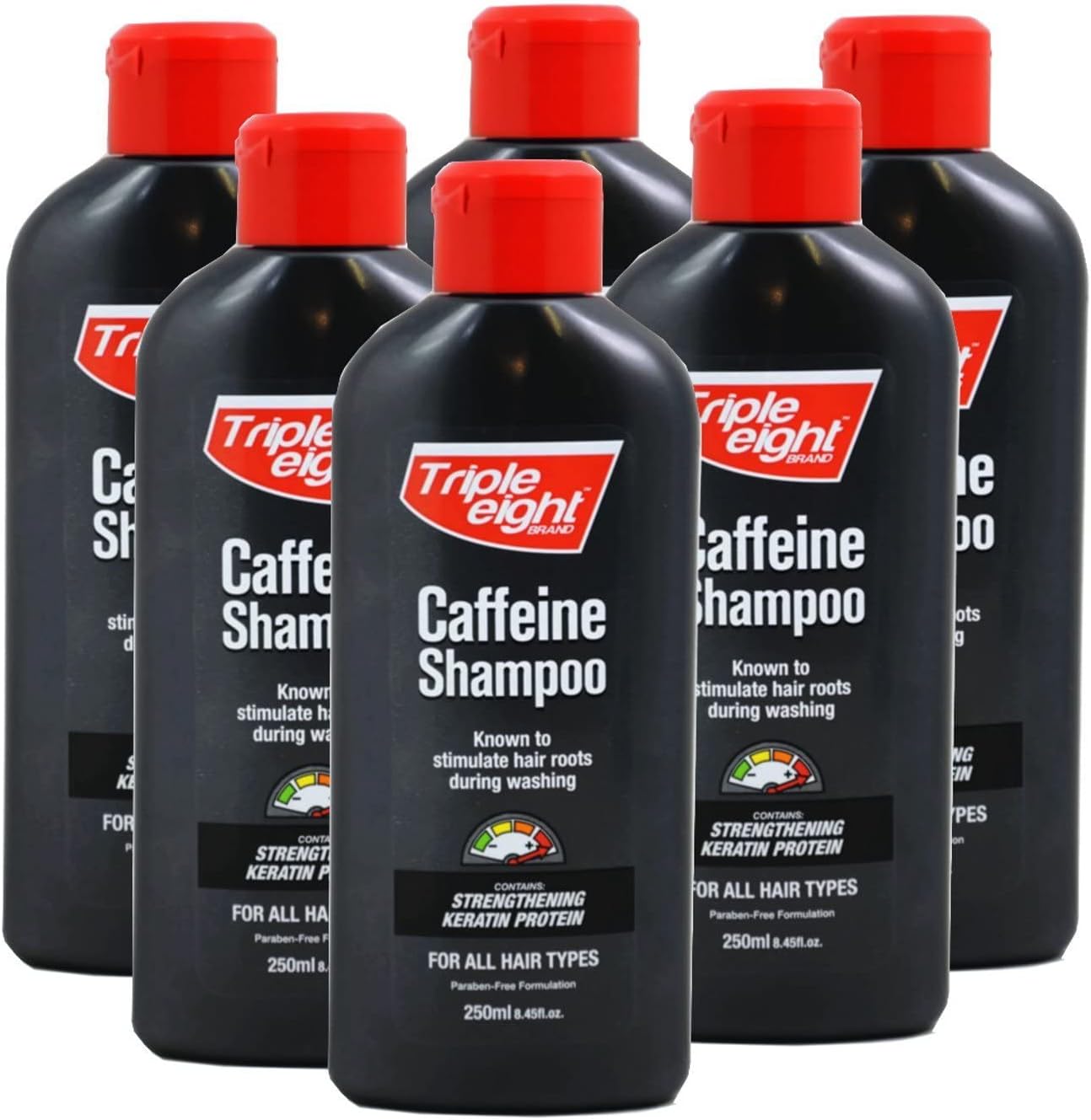 Triple Eight Caffeine Shampoo for All Hair Types 250ml, White, 1500 millilitre, (Pack of 6)