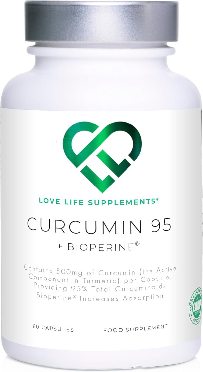 Curcumin 95 + Bioperine® by LLS | High Strength Turmeric Curcumin Capsules containing 96.9% Curcuminoids and Black Pepper Extract | 500mg x 60 Veg Capsules | Made in UK Under GMP/BRC License