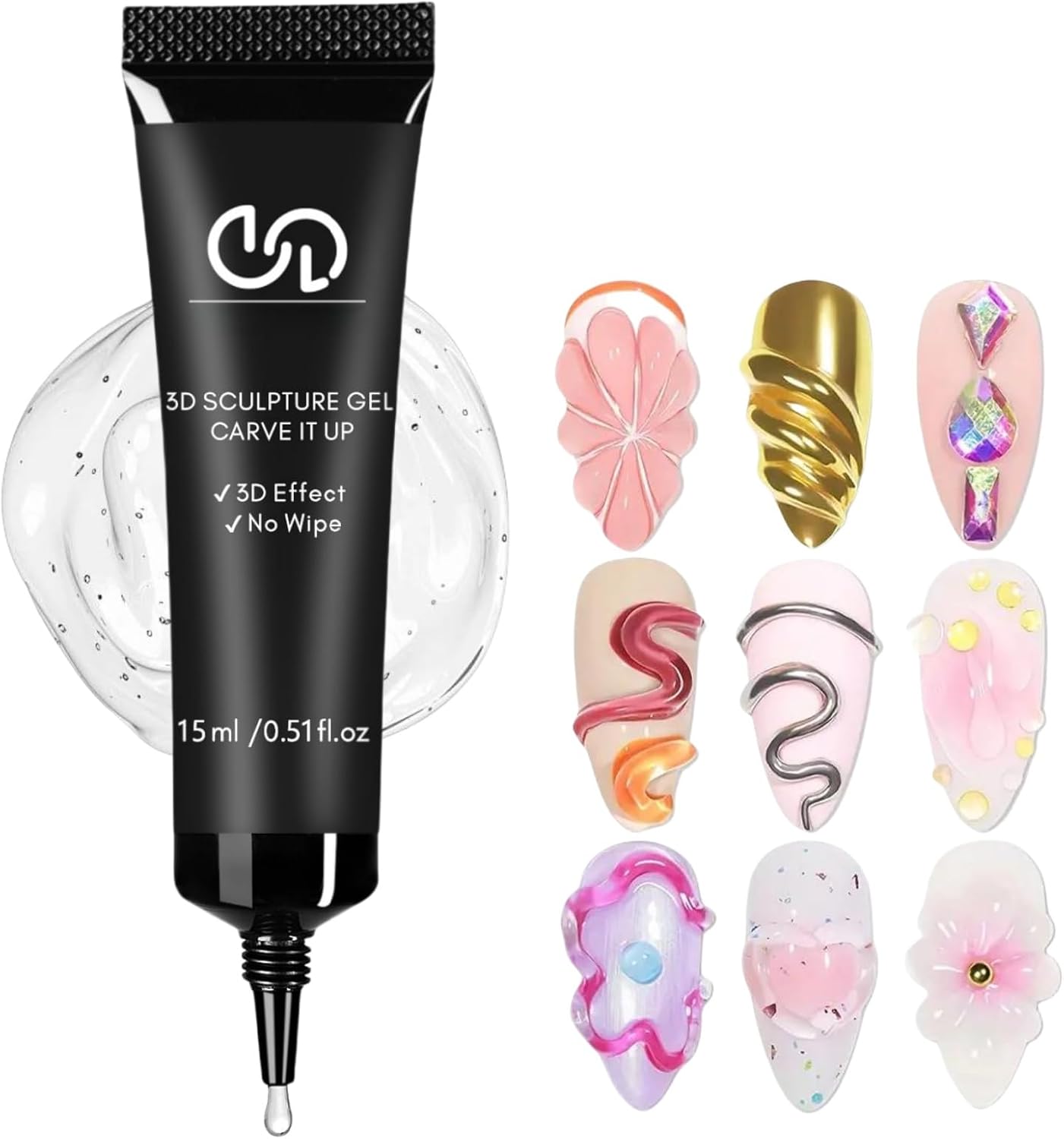 No Wipe 3D Nail Art Sculpture Gel,Hard Gel for Nails,3D Gel for Nails,Non Wipe Clear Sculpting Gel,So/lid Nail Glue Gel,Clear Buil/der Gel,Painting Drawing Sculpting Gel For Nail,3D Sculpting Nail Gel