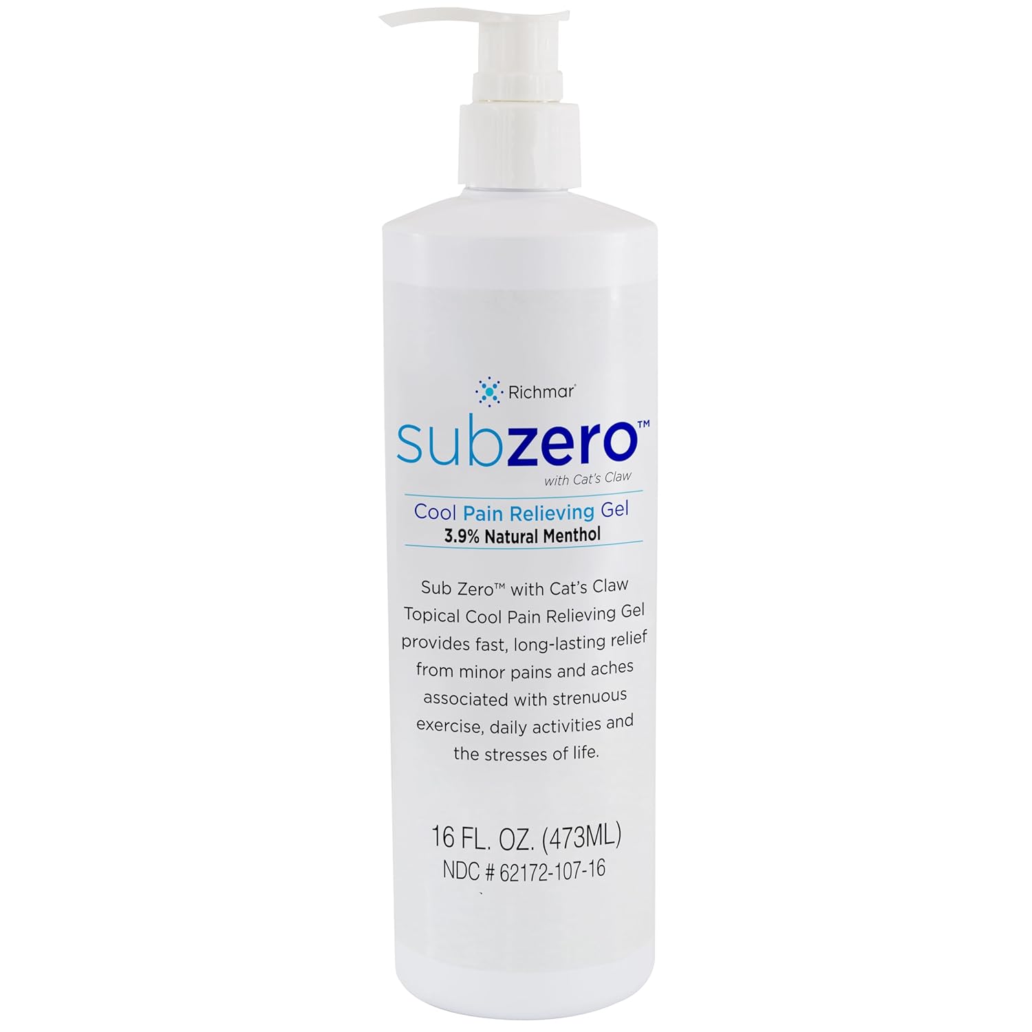 Sub Zero Cooling Pain Relief Gel, 16oz Bottle with Pump - Joint Relief and Nerve Pain Relief Cream for Muscle Deep Pain Relief and Arthritis Relief