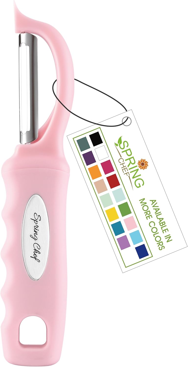 Spring Chef Premium Swivel Vegetable Peeler, Soft Grip Handle and Ultra Sharp Stainless Steel Blades - Perfect Kitchen Peeler For Veggie, Fruit, Potato, Carrot, Apple - Pink Lemonade