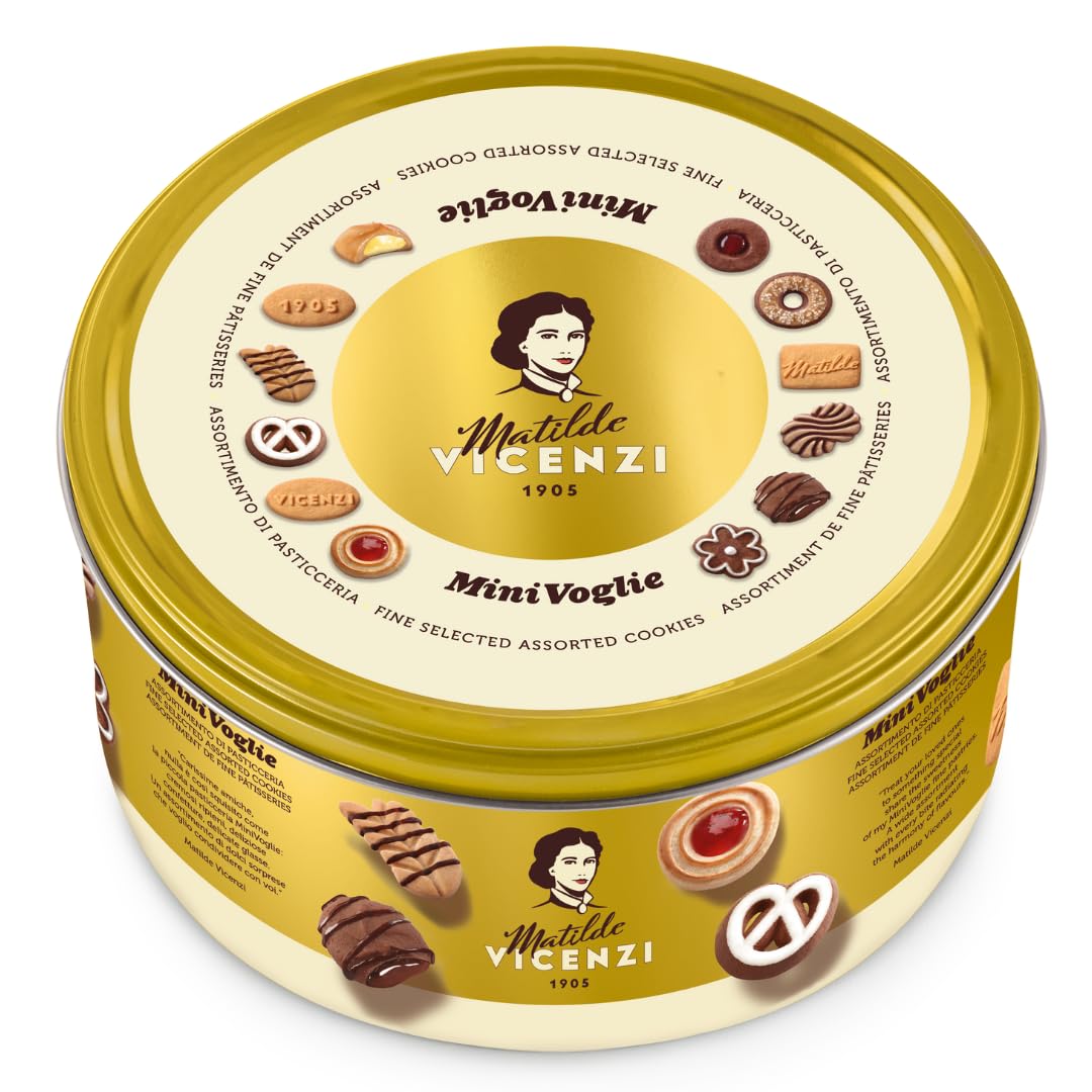 Pasticceria Matilde Vicenzi Minivoglie Butter Cookies Tin, Assortment of Traditional Italian Pastries, Teacher, Mother's, Father's Day Cookie Gift Tin, 500g