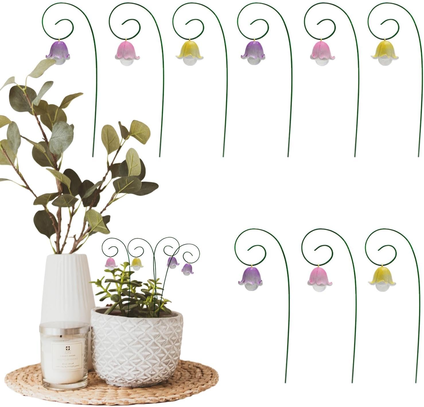 Miniature Fairy Garden Flowers - 9PCs Lily of the Valley Decorative Garden Stakes | Miniature Flower Pick Stand Set | D.I.Y Garden Decoration Outdoor Stake for Plant Pot Decoration