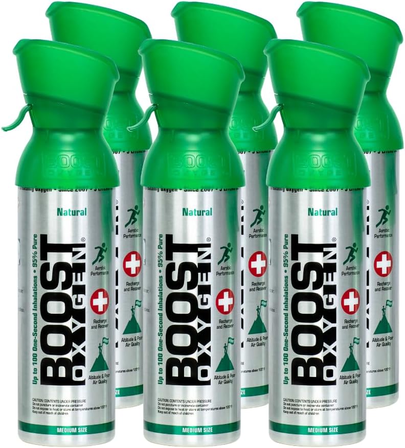 Boost Oxygen Medium Natural 5L Canister | Respiratory Support for Aerobic Recovery, Altitude, Performance & Health (6 Pack)