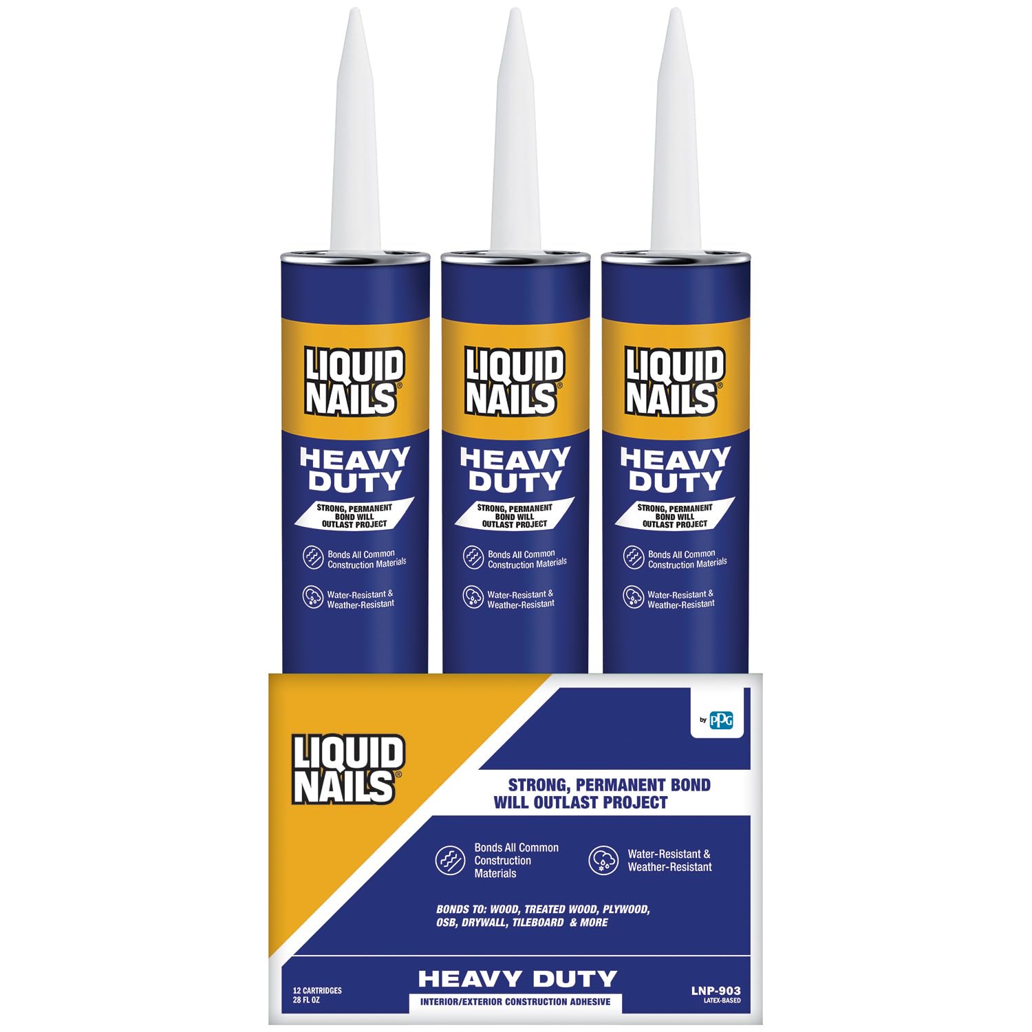 Liquid Nails Heavy Duty 28 oz. Tan Latex-Based Construction Adhesive Low VOC, 12 Pack