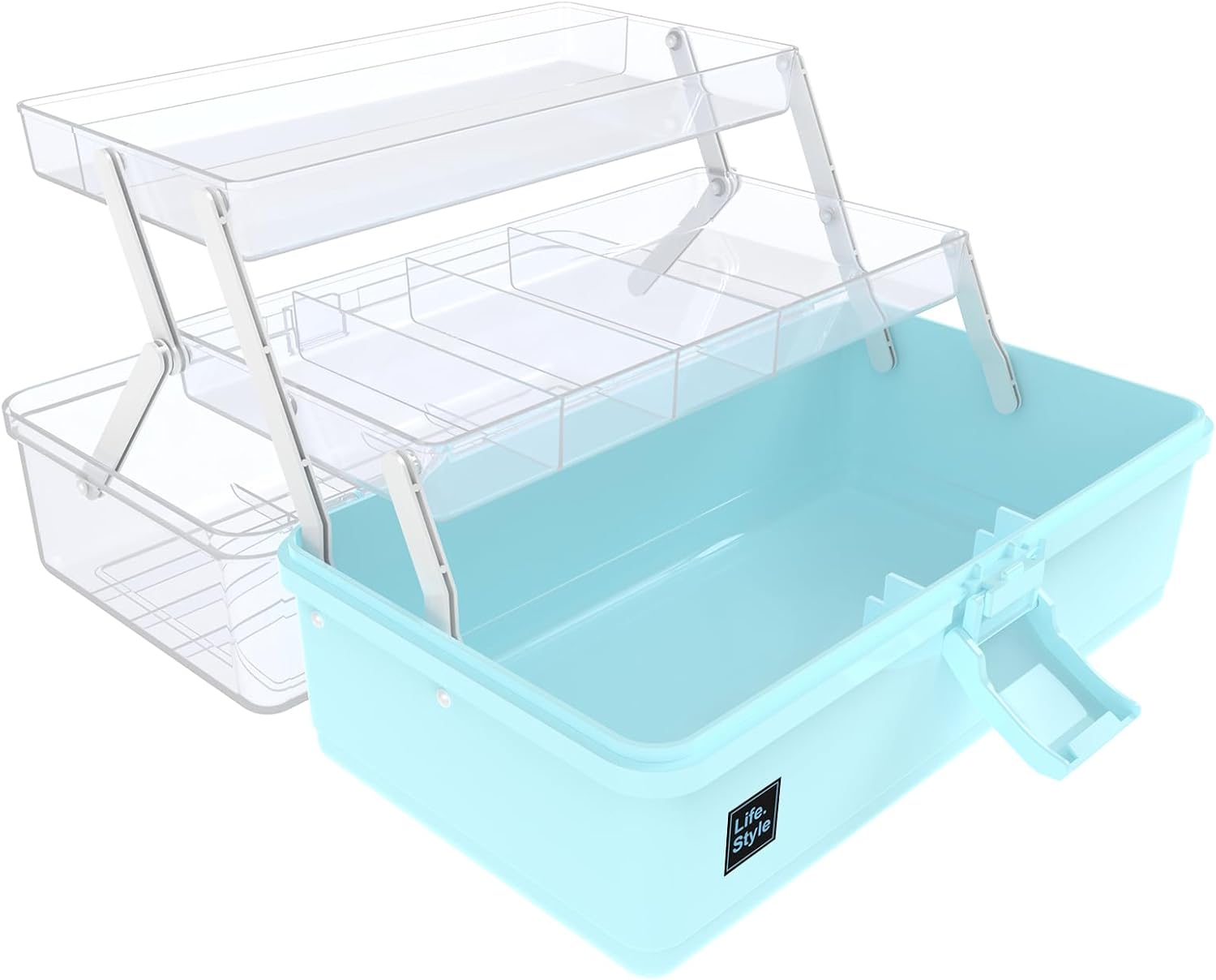 Calogy 13in Craft Box, 3 Layers Multipurpose Craft Organizer and Storage Cabinet, Art Supply Storage for First Aid and Cosmetic, Craft Storage Box with Compartments for Home, School, Office（Blue）