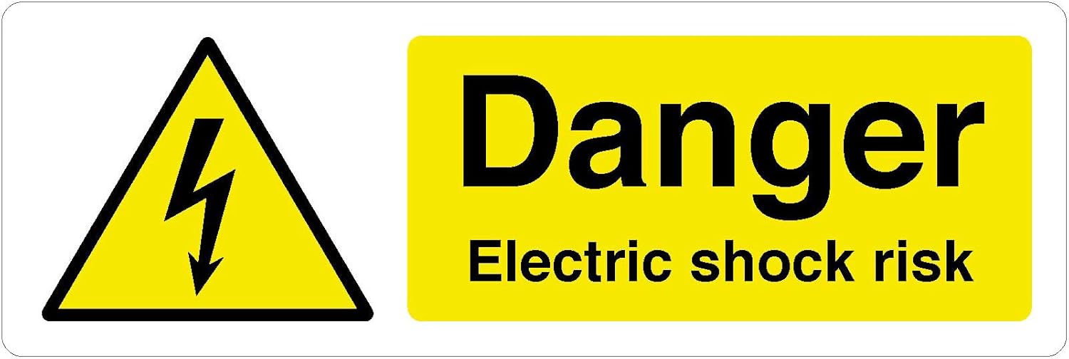 Set of 2 Electric Shock Risk Stickers – 150 x 50mm Self-Adhesive Vinyl Electrical Hazard Warning Labels for Indoor and Outdoor Safety Use