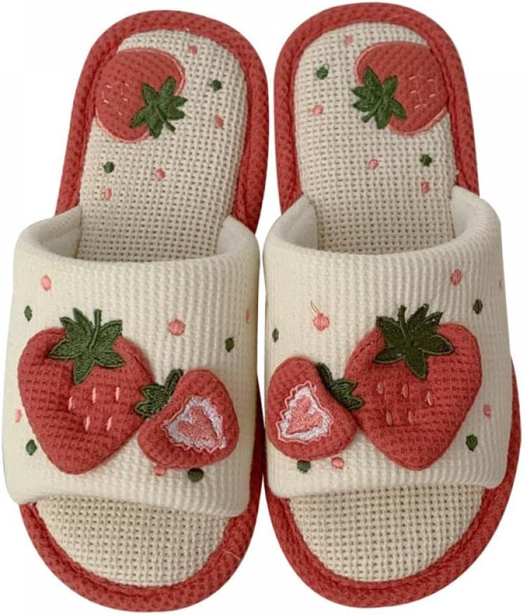 Gaolinci Cute Strawberry Slippers, Home Linen Slippers for Women