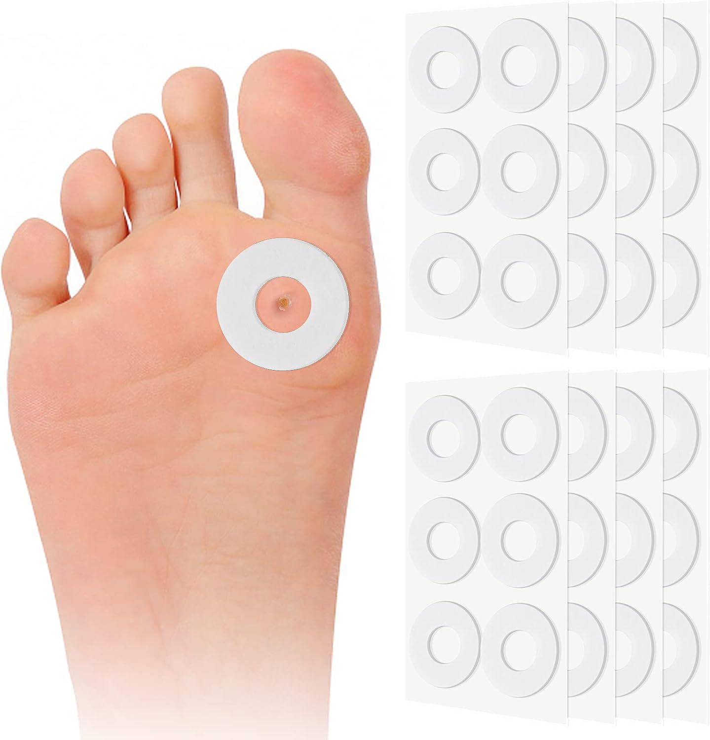 Thinp 48 Pieces Callus Cushions Soft Felt Callus Pads Corn Cushions Corn Pads Foot Corn Remover Self Stick Adhesive Foot Care Cushions for Men Women Feet Toes Heel Pain Relief (Round)