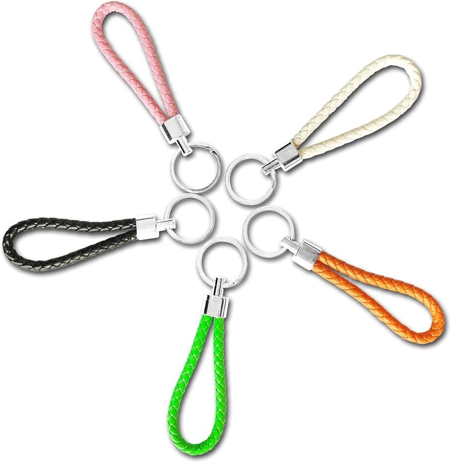 SwirlColor Braided PU Leather Strap Keyring Keychain Car Key Chain Ring Key Fob for Women Men Children