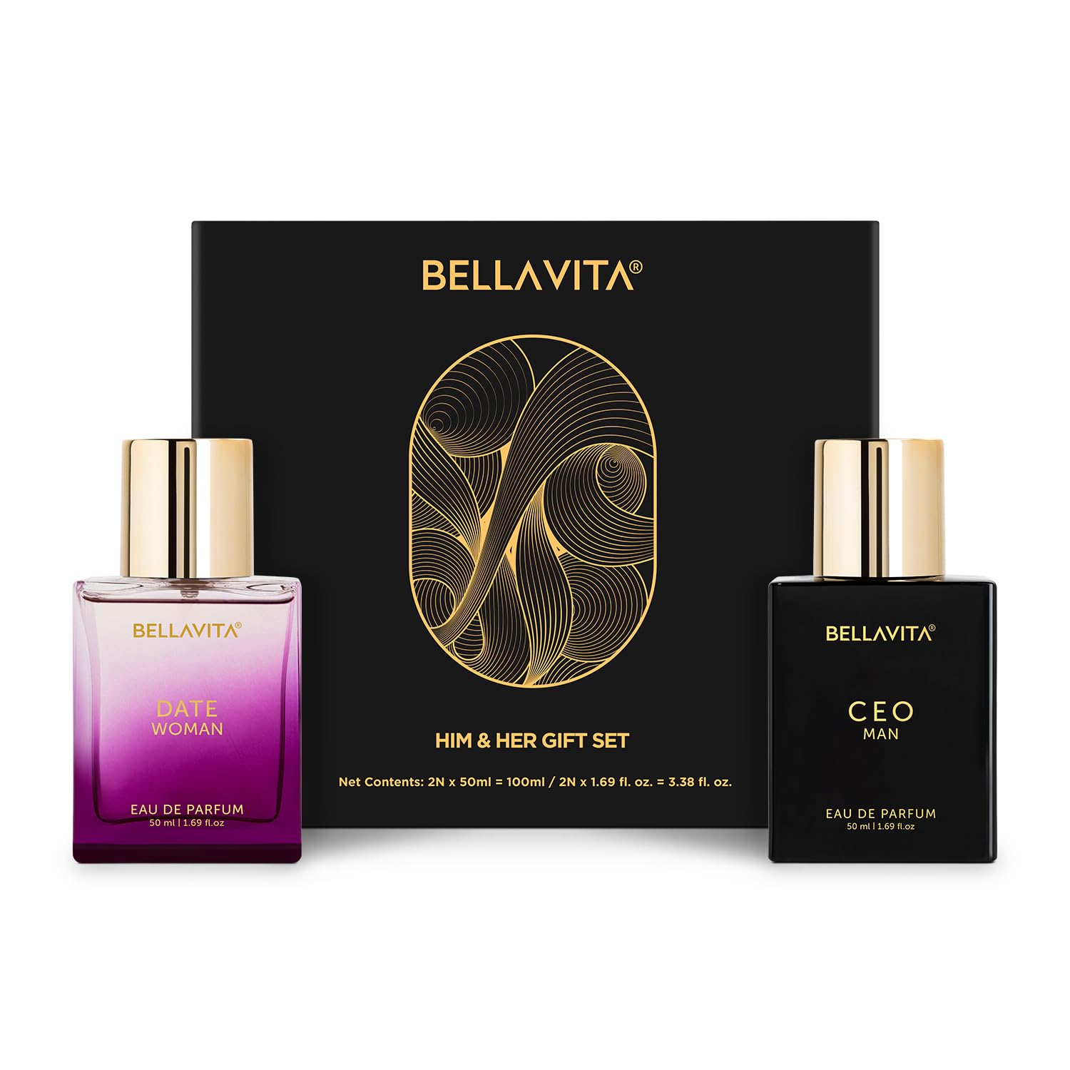 Bella Vita Luxury Ceo Man & Date Woman Liquid Eau De Parfum Perfume Gift Set 2X50Ml For Men And Women With Lemon, Lavender, Pink Pepper|Floral, Fruity, Woody Long Lasting Edp Fragrance Scent