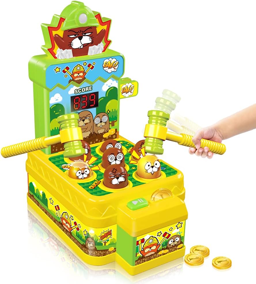 VATOS Whack Game Toy with Mole,Mini Electronic Arcade Pounding Bench Coin game with 2 Hammers Toy,Interactive Educational Developmental Game for Toddlers Kids Girls and Boys Age 3 4 5 6 Years Old