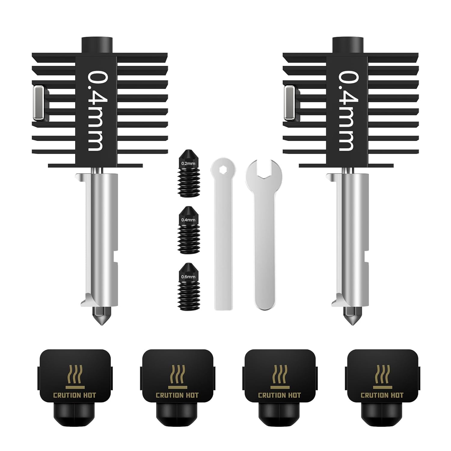 YOOPAI Hotend Kit for Bambu Lab A1/A1 mini, Upgraded 0.4mm Hardened Steel Nozzle with 4 Silicone Cover Sock and 3 Replacement Nozzles (0.2/0.4/0.6mm) - 2 Pcs