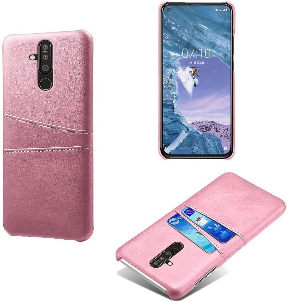 Case Compatible with Nokia 8.1plus,Faux Leather Protective Cover,2 Card Slots behind,Anti-Fingerprint & Anti-Drop Protection-Pink