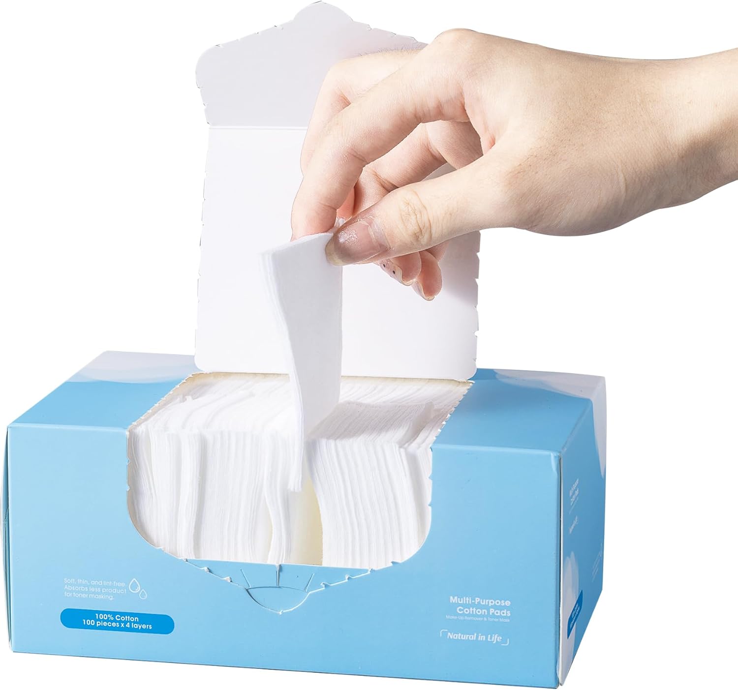 SHINO Multi Purpose Cotton Pads for Face, 4-Layer Cotton Pads Makeup Remover 100% Cotton Chemical Free Biodegradable 2" x 3" Sensitive Skincare Pads