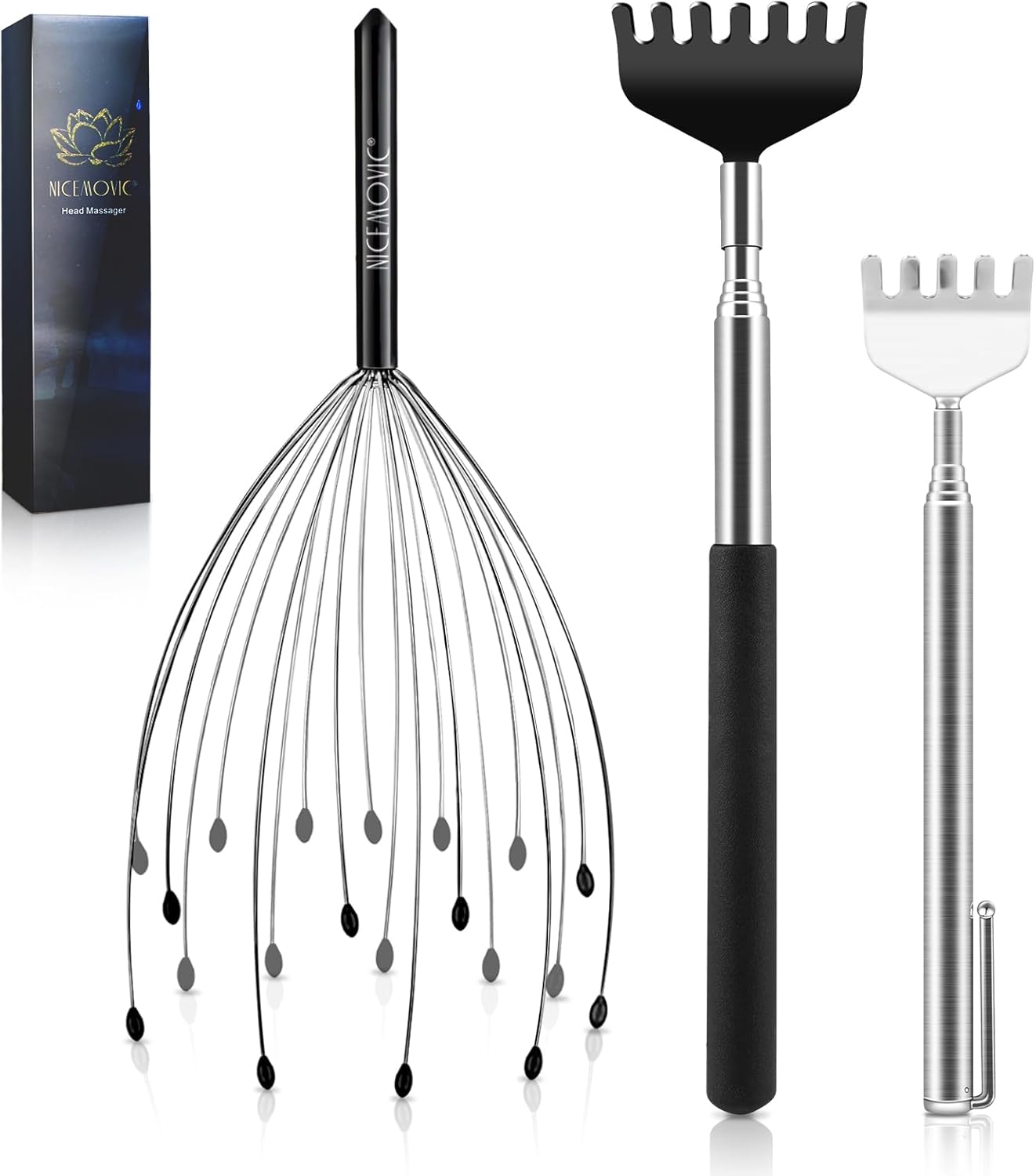 NICEMOVIC 20 Fingers Head Scalp Massager Back Scratcher Stocking Stuffers Stress Relief Gifts for Men Women, Idea Extendable Back Scratcher for Head Body Relaxing, Festival Birthday Christmas Gifts