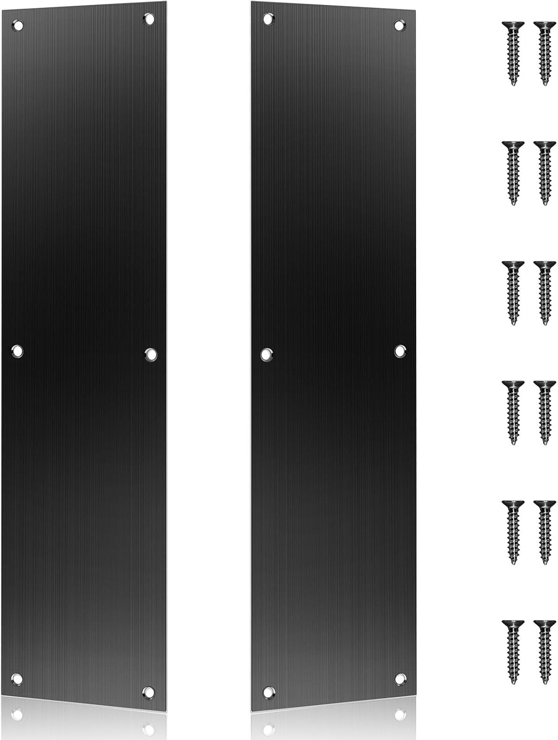 2Pcs Push Door Plate 15x3.5" Stainless Steel Door Push Plate Door Kick Plate,Brushed Doorplate Door Proection Metal Plate with 12 Screws for Door Interior Exterior Accessories(Black)