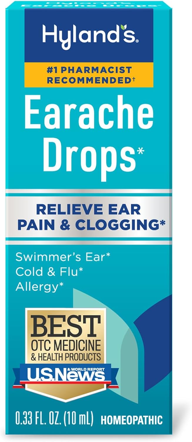 Hyland's Earache Drops, Natural Relief of Swimmer's Ear, Cold and Flu, Allergy Symptoms, Ages 4 and up, Day and Night, 0.33 Fl Oz