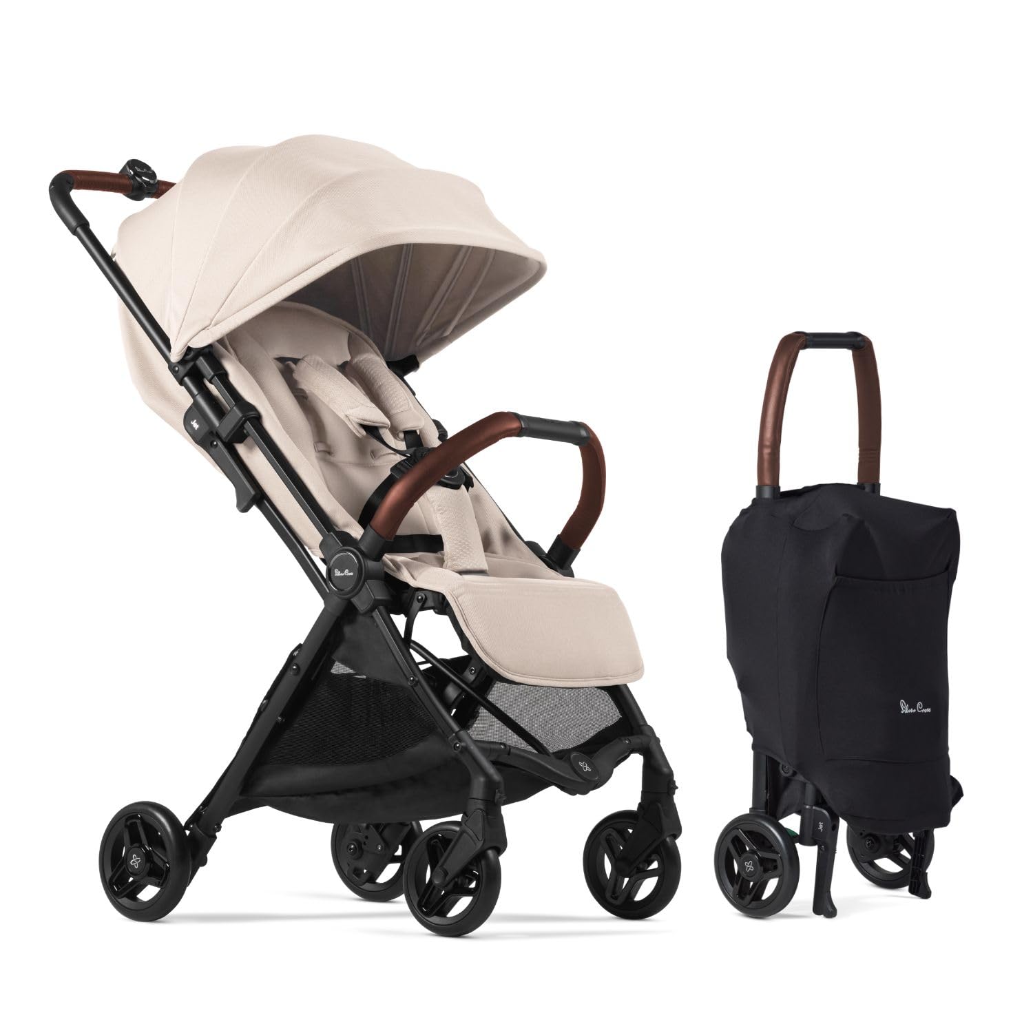 Silver Cross Jet 5 - Full Size TSA Approved Infant & Toddler Travel Stroller - Lightweight, Compact & Easy to Fold, with All-Terrain Wheels and One Hand Full Flat Recline (Almond White)