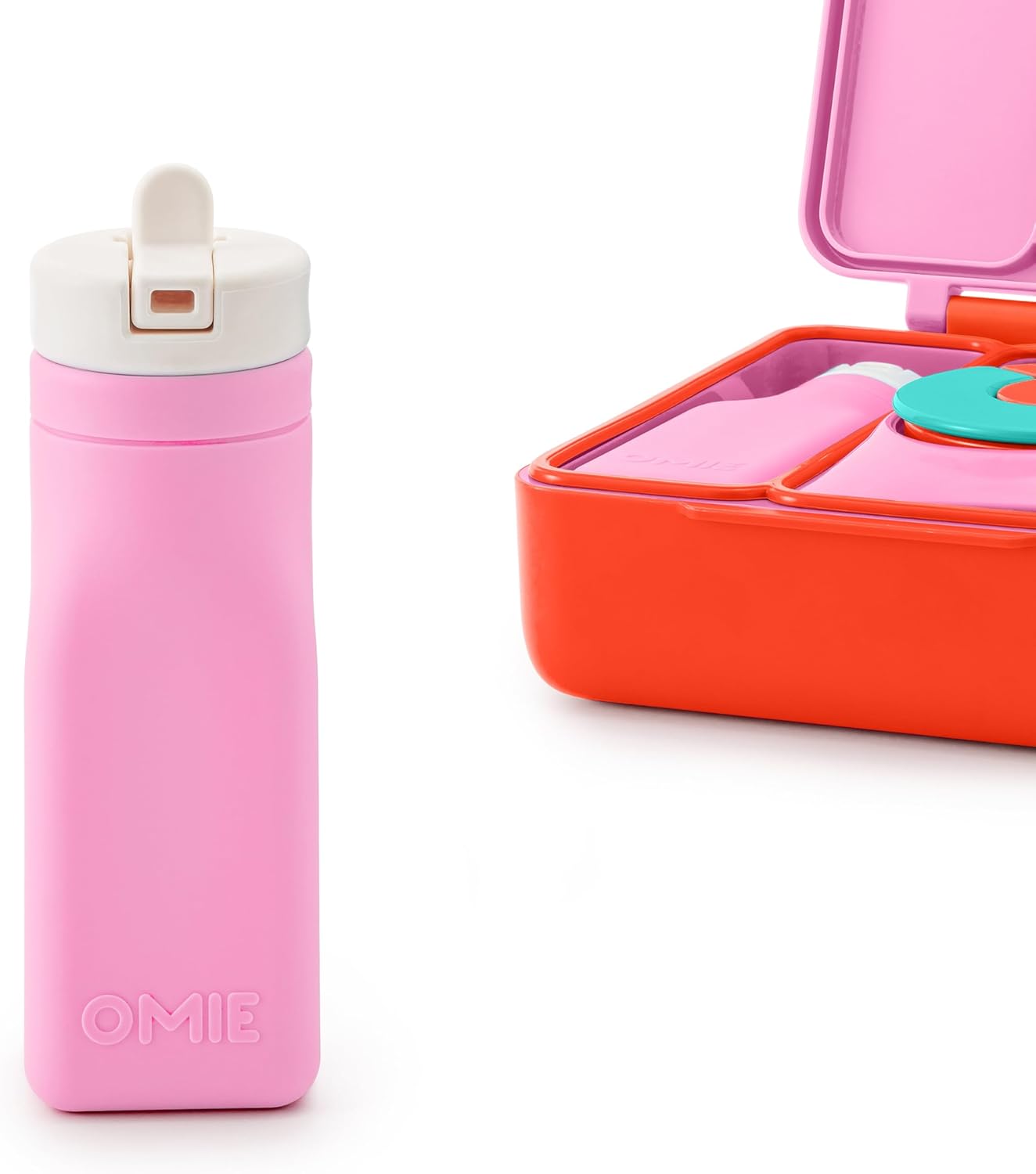 Omie OmieBox Reusable Silicone Water Bottle - 8.7 oz, Straw Top, BPA-Free & Phthalate-Free, Leak-Proof (Pink) (OmieBox Sold Separately)