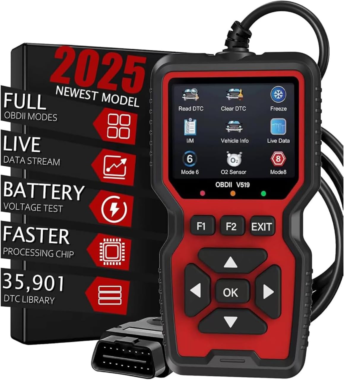 OBD2 Diagnostic Scanner V519, 2025 Upgraded Model, Professional Car Diagnostic Tool with Live Data Stream, Battery Test, 35,901 DTC Library